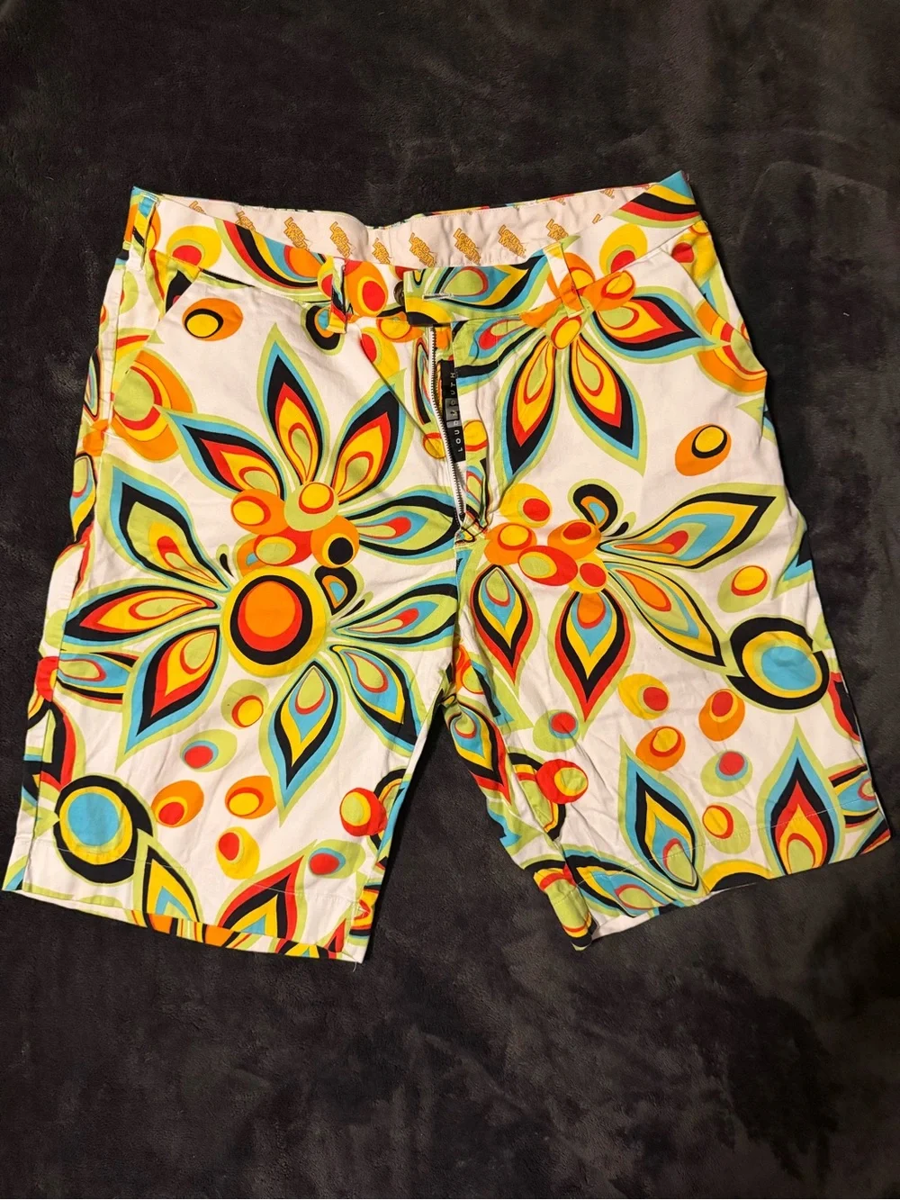 Loudmouth golf White Board Shorts with Multicolor Retro Floral Pattern